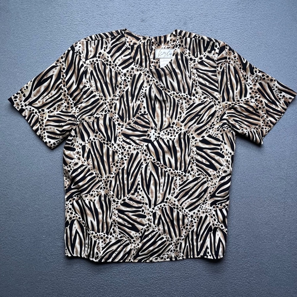 Cathy Che Women Blouse Polyester Animal Print XL Vintage 90s Office Wear